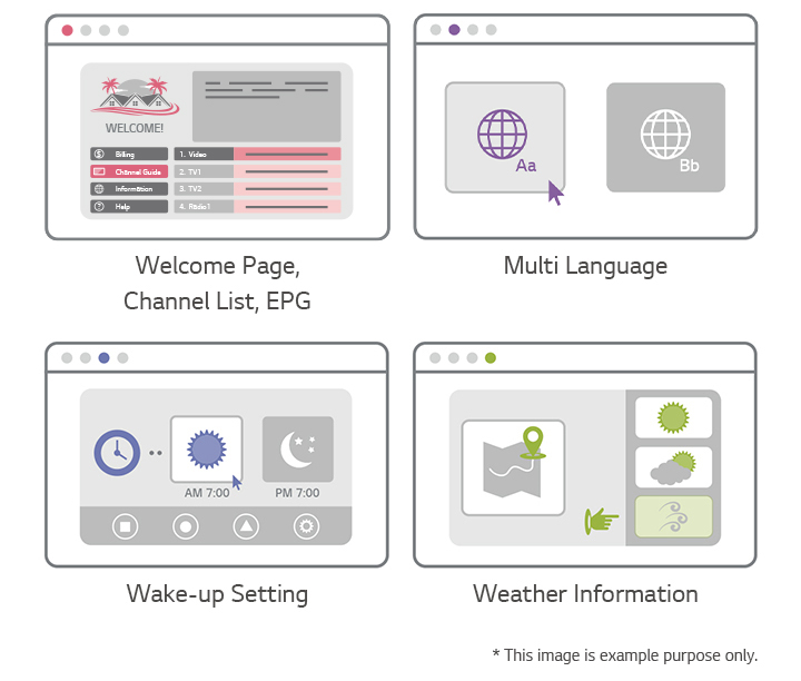 Create and edit UI content without the need for coding, thanks to user-friendly Pro:Centric UI management tools. With a range of stylish templates provided, the hotel TV experience can be enriched with bespoke content, delivered in a way that’s impactful yet unobtrusive. Ultimately, this delivers a warmer welcome to the guest.