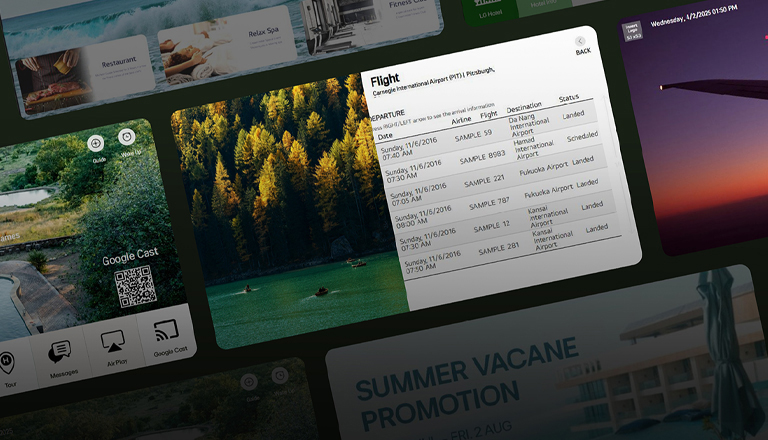 This image shows an example of customized content created for each room using the LG Pro:Centric Cloud solution.