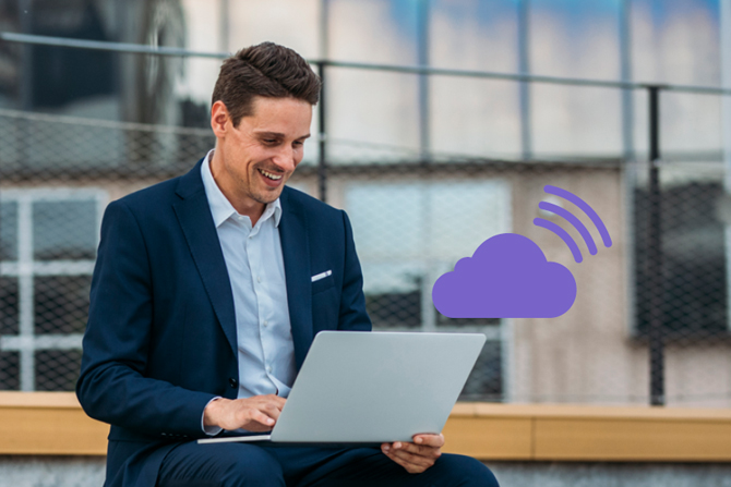 This image highlights the ability to control and manage digital signage remotely from any location with internet access, eliminating the need for on-site visits.