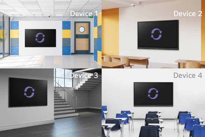 This image demonstrates the advantage of LG ConnectedCare (DMS License) in allowing multiple devices to be managed simultaneously.