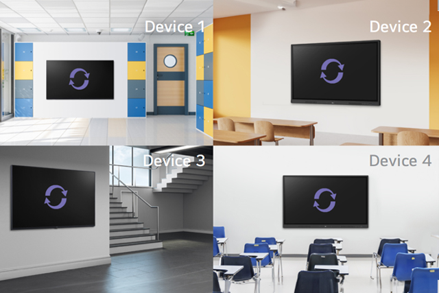 This image demonstrates the advantage of LG ConnectedCare (DMS License) in allowing multiple devices to be managed simultaneously.