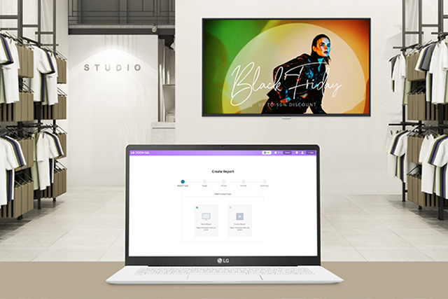 This image shows a laptop screen displaying the LG DOOH Ads’ Dashboard.