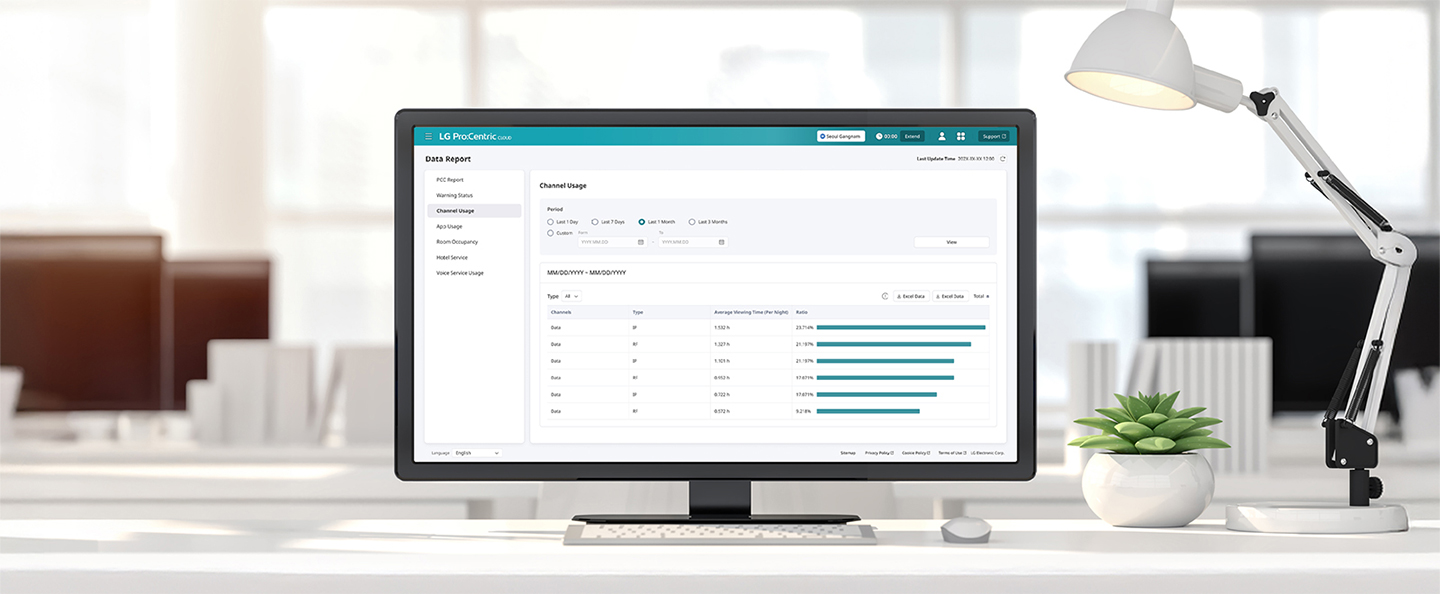 The image illustrates an example of the Data Report screen provided by LG Pro:Centric Cloud.